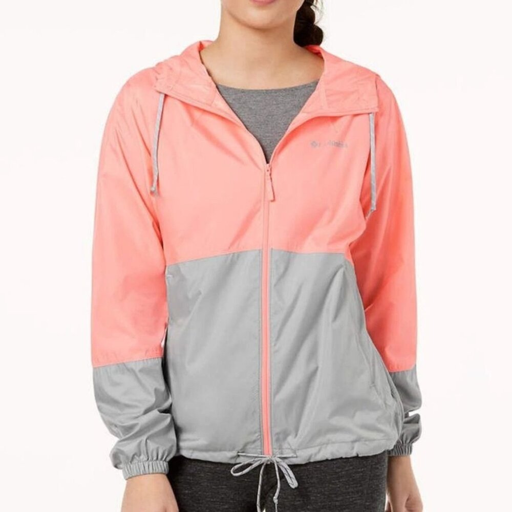 Columbia Flash Forward‎ Coral Peach Gray Windbreaker Jacket Full Zip XL Spring